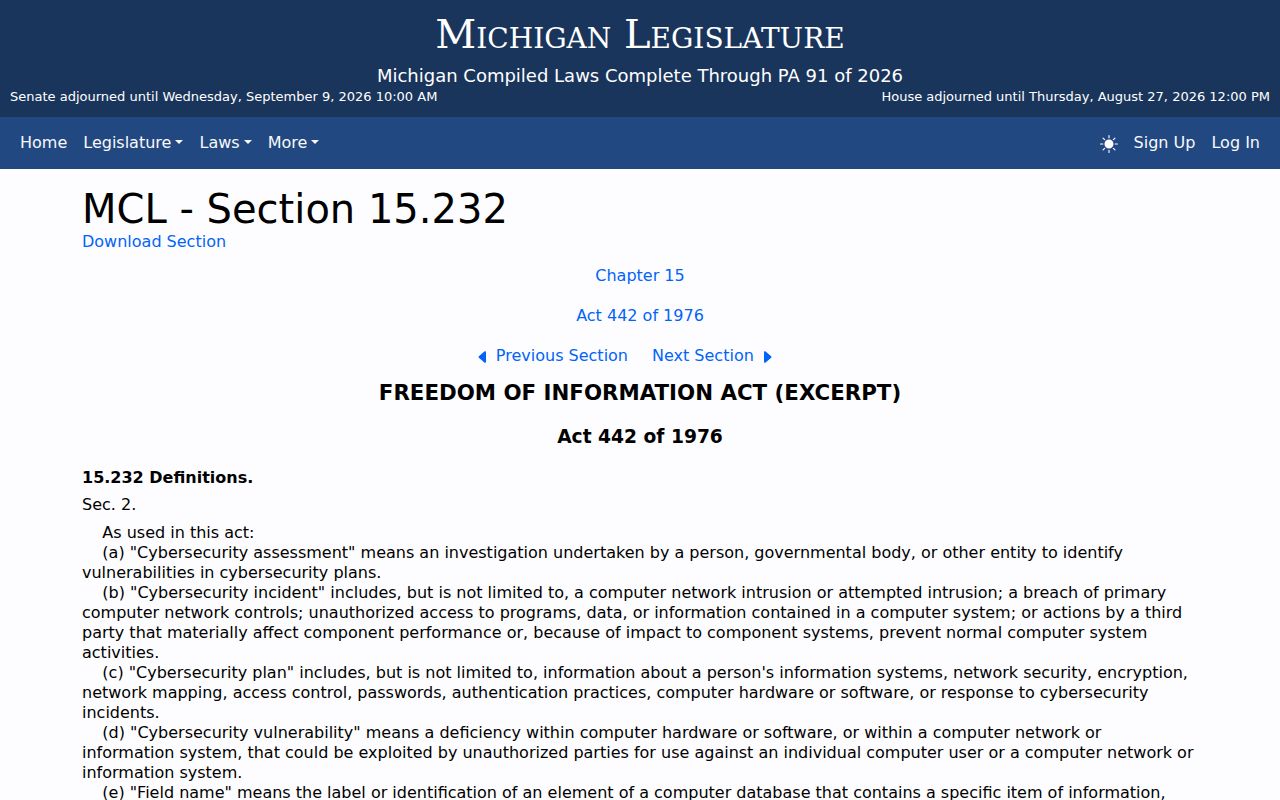 Iosco County court case records FOIA boundary and judiciary exclusion reference