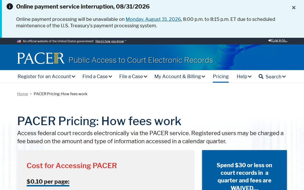 Iosco County court schedule context distinguishing separate federal PACER access