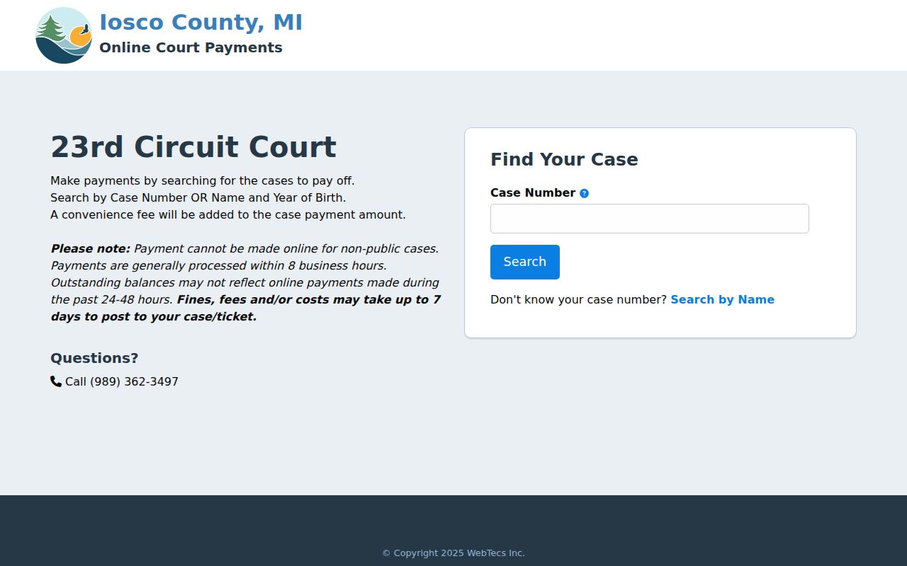 Iosco County court records payment source for East Tawas cases