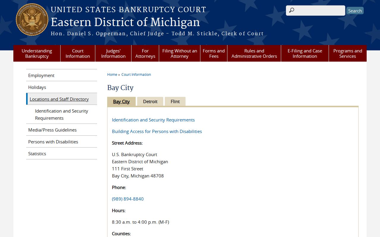 Iosco County court docket source for Bay City bankruptcy court location