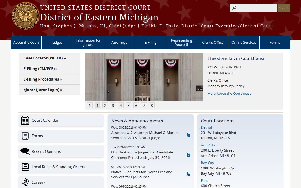 Iosco County court docket source for Bay City federal courthouse access