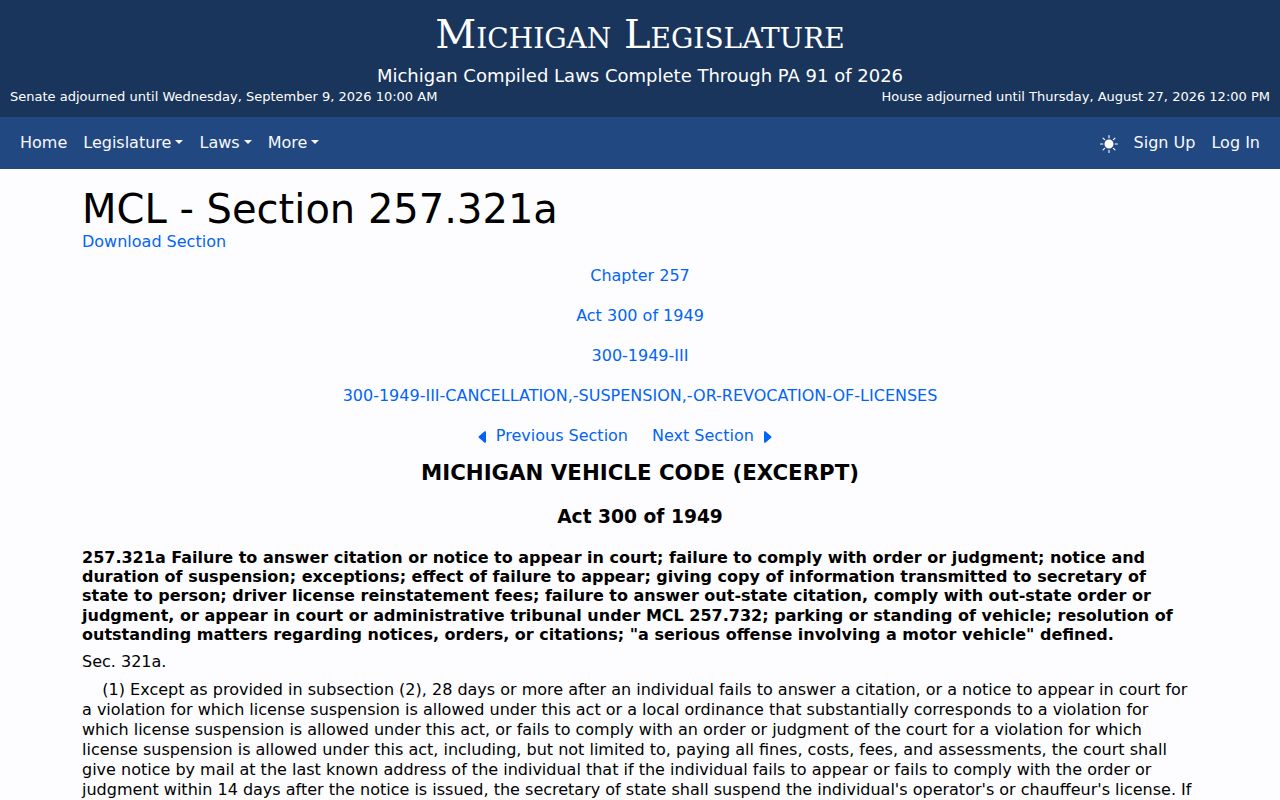 Iosco County traffic court record Michigan reporting statute